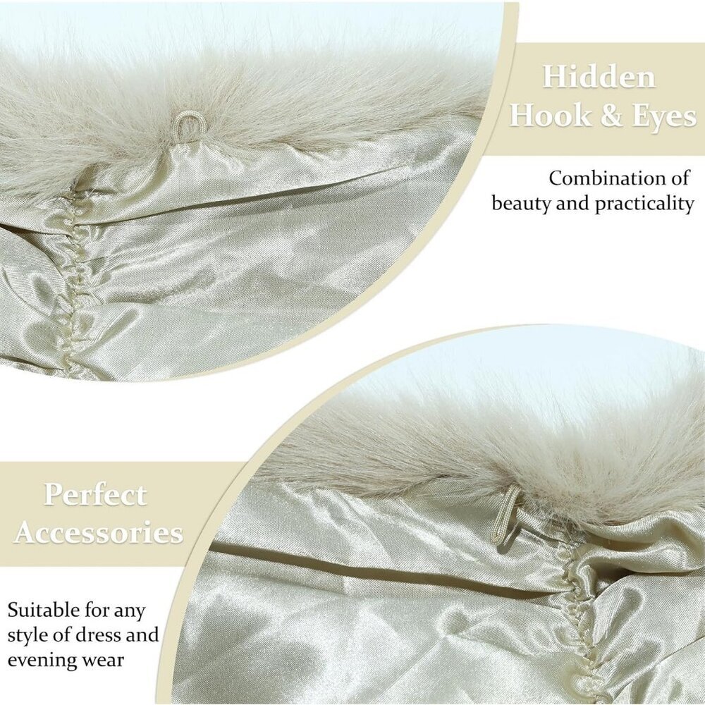 Women's Beige Faux Fur Winter Warm Wedding Neck Warmer Shawl Collar Scarf Stole - Picture 8 of 8